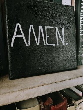 Black Canvas Wall Art with "AMEN." White Hand-Lettering